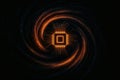 Computer chip within a swirling cosmic pattern representing technology and the universe Royalty Free Stock Photo