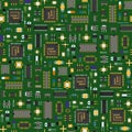 Computer chip technology processor circuit motherboard information system seamless pattern background vector