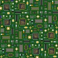 Computer chip technology processor circuit motherboard information system seamless pattern background vector Royalty Free Stock Photo