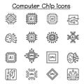 Computer Chips and Electronic Circuit icons in thin line style Royalty Free Stock Photo