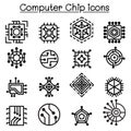 Computer Chips and Electronic Circuit icons in thin line style Royalty Free Stock Photo