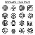 Computer Chips and Electronic Circuit icons in thin line style Royalty Free Stock Photo