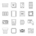 Computer chips icons set, outline style Royalty Free Stock Photo