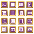 Computer chips icons set purple