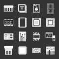 Computer chips icons set grey vector