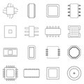 Computer chips icon set outline Royalty Free Stock Photo