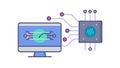 Computer with Circuit Board Brain, Artificial Intelligence, Machine Learning, Cognitive Computing, vector design Generative AI Royalty Free Stock Photo