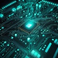 a computer circuit board with a cpu chip on it, computer graphics. texture of electronic circuit Royalty Free Stock Photo