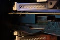 Computer circuit board and CPU cooling fans illuminated by internal LEDs inside a server class computer. Royalty Free Stock Photo