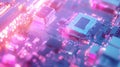 Computer circuit board glowing with futuristic neon light Royalty Free Stock Photo