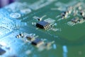 Computer circuit board, macro view. Electronic engineering Royalty Free Stock Photo