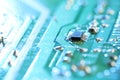 Computer circuit board, macro view. Electronic engineering Royalty Free Stock Photo