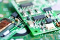 Computer circuit cpu main board electronics device : concept of hardware and technology. Royalty Free Stock Photo
