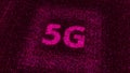 Computer circuit motherboard with 5G next generation mobile network chip. Animation. Energy impulses around 5G text of