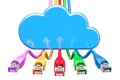 Computer cloud with lan internet cable, 3D rendering Royalty Free Stock Photo