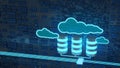 Computer cloud service, business concept. Big date storage server icons on stylized information background. 3d illustration