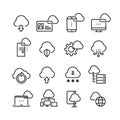 Computer cloud technology, data security, access perfection vector thin line icons