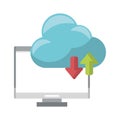 Computer with cloud tranfer symbol Royalty Free Stock Photo