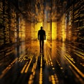 Computer code canvas Black and yellow binary background with graphical elements