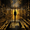 Computer code canvas Black and yellow binary background with graphical elements