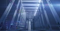 Computer code image over data center servers in hallway Royalty Free Stock Photo