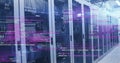 Computer code image over server racks in data center Royalty Free Stock Photo
