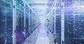 Computer code image over server racks in data center Royalty Free Stock Photo