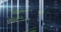 Computer code image over server racks in data center Royalty Free Stock Photo