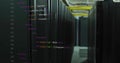 Computer code image over server racks in data center Royalty Free Stock Photo
