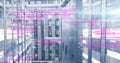 Computer code image over servers in data center Royalty Free Stock Photo
