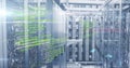 Computer code image over servers in data center Royalty Free Stock Photo