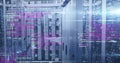 Computer code image over servers in data center Royalty Free Stock Photo