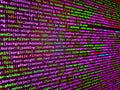 Computer code on laptop web developing. Big data storage and cloud computing representation. Binary computer code background,