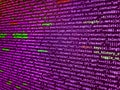 Computer code on laptop web developing. Css3 code on a colorful background. Real Html code developing screen. Database bits Royalty Free Stock Photo