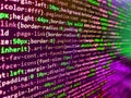 Computer code on laptop web developing. Programming source code abstract screen of software developer. Letters, chars, and Royalty Free Stock Photo