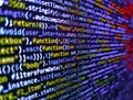 Computer code on laptop web developing. Python programming developer code. Web developer programmer monitor screen display. Hi- Royalty Free Stock Photo