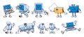 Computer code mascots. Programming characters, code file and terminal, binary keyboard, bug error, laptop and pc vector Royalty Free Stock Photo
