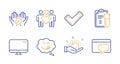 Computer, Coffee and Sunny weather icons set. Medical analyzes, Love couple and Yummy smile signs. Vector