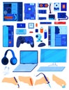 Computer components, database hardware vector illustration set, cartoon flat electronic pc part hardware collection