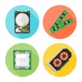 Computer components set of vector flat round icons Royalty Free Stock Photo