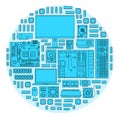 Computer components in blue color Royalty Free Stock Photo