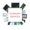 Computer and connected mobile communication high tech devices vector illustration. Royalty Free Stock Photo