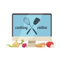 Computer Cooking Vegetables Composition Royalty Free Stock Photo