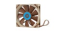 Computer cooling fan with brown blades and blue center hub isolated on white background Royalty Free Stock Photo