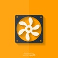 Computer cooling fan icon. Flat design.