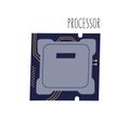 Computer CPU Or Central Processor Unit Isolated On White. Main PC Hardware Component. Colored Flat Vector Illustration