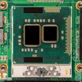Computer CPU close-up on the motherboard background, socket of central process unit, connection of  cpu with motherboard,  the str Royalty Free Stock Photo