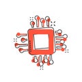 Computer cpu icon in comic style. Circuit board cartoon vector illustration on white isolated background. Motherboard chip splash Royalty Free Stock Photo