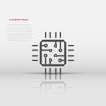 Computer cpu icon in flat style. Circuit board vector illustration on white isolated background. Motherboard chip business concept Royalty Free Stock Photo