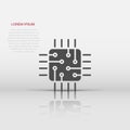 Computer cpu icon in flat style. Circuit board vector illustration on white isolated background. Motherboard chip business concept Royalty Free Stock Photo